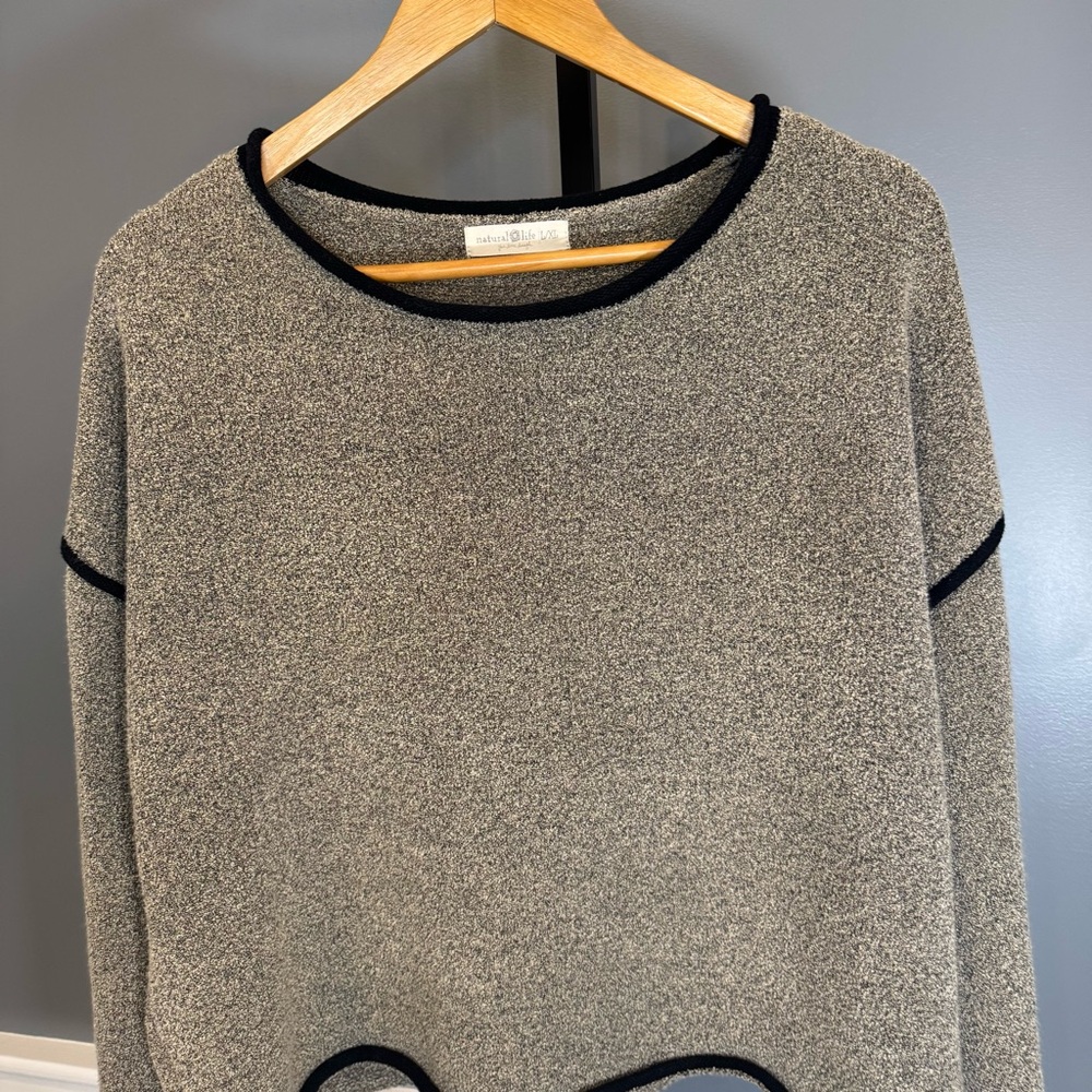 Natural Life Oversized Knit Sweater Tan Black Trim Relaxed Fit L/XL - Picture 1 of 10